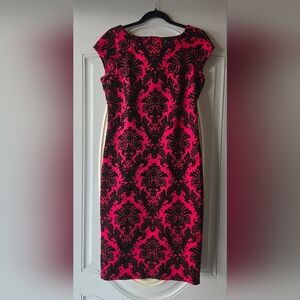 Worthington Flocked Red Velvet Baroque Bodycon Cap Sleeve Dress – Size 6